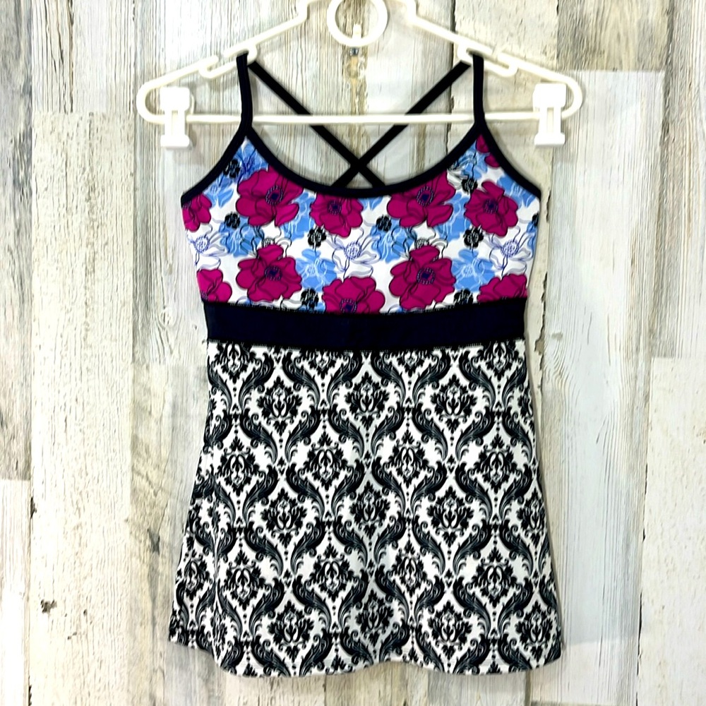 Soybu Womens Tank Top Size Small Floral Damask Print Black White Yoga Workout